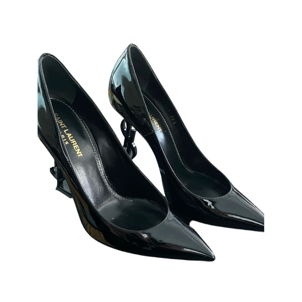 Saint Laurent Women's Black Nero Black Point Toe Vernice‎ Lucido Heels Size 38.5